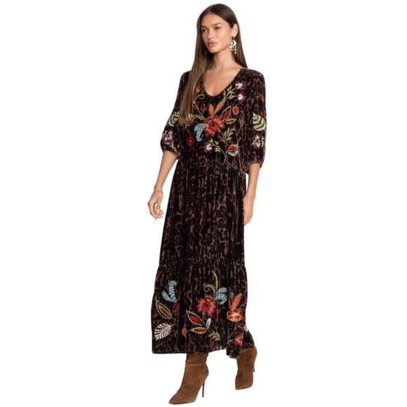 NWT Johnny Was Workshop JWLA Biya Embroidered Velvet Isabella Tiered Dress - Picture 1 of 10